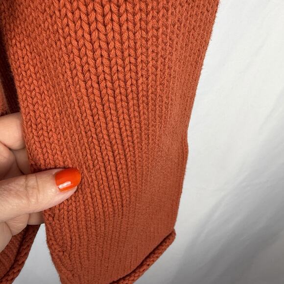 Vintage J Crew Roll Neck Cotton Sweater Mens Clay Orange Medium Fisherman - Picture 7 of 8